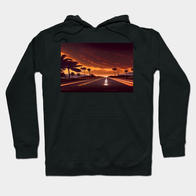 In To The Sunset On The Road To Fantasy Island / Abstract And Surreal Unwind Art Hoodie by Unwind-Art-Work